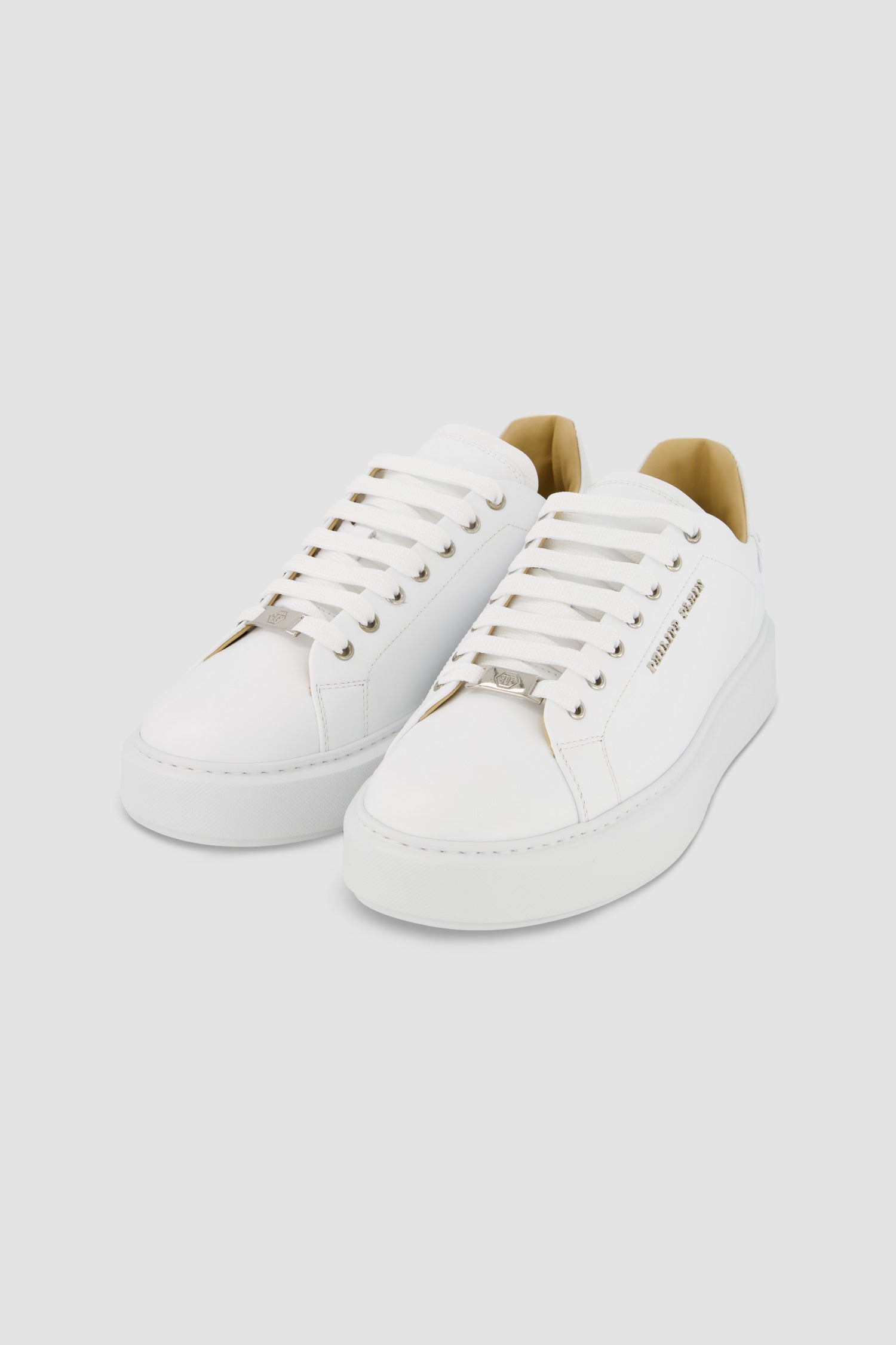 Philipp Plein White Leather Lo-Top Hexagon Sneakers