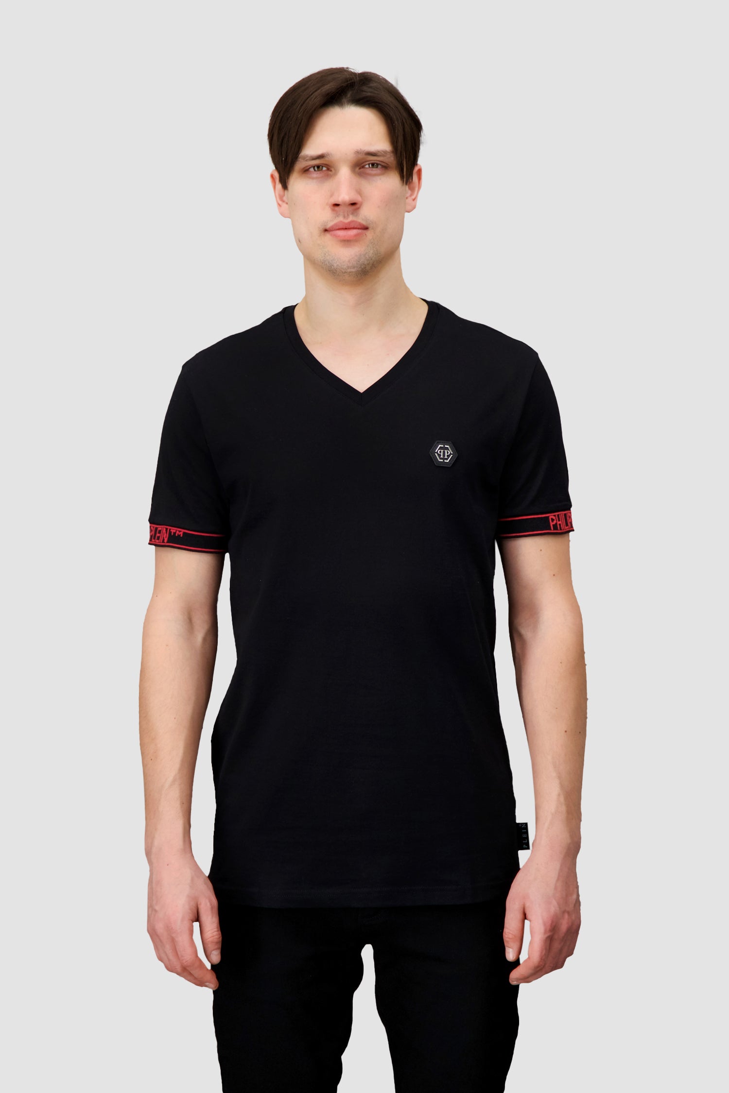 Philipp Plein Black/Red V-Neck SS - 3 T-Shirt
