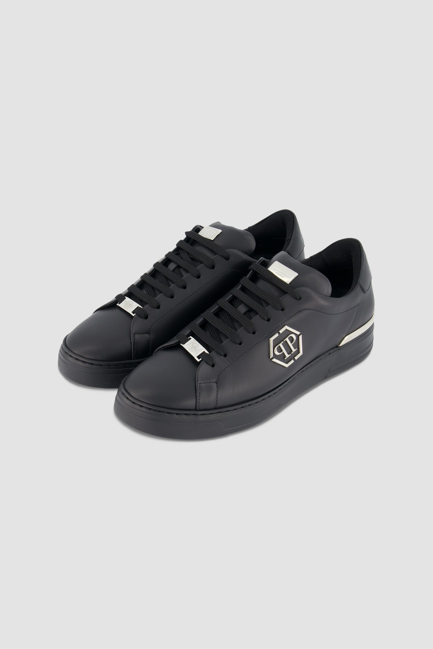 Philipp Plein Black Leather Lo-Top Hexagon Sneakers