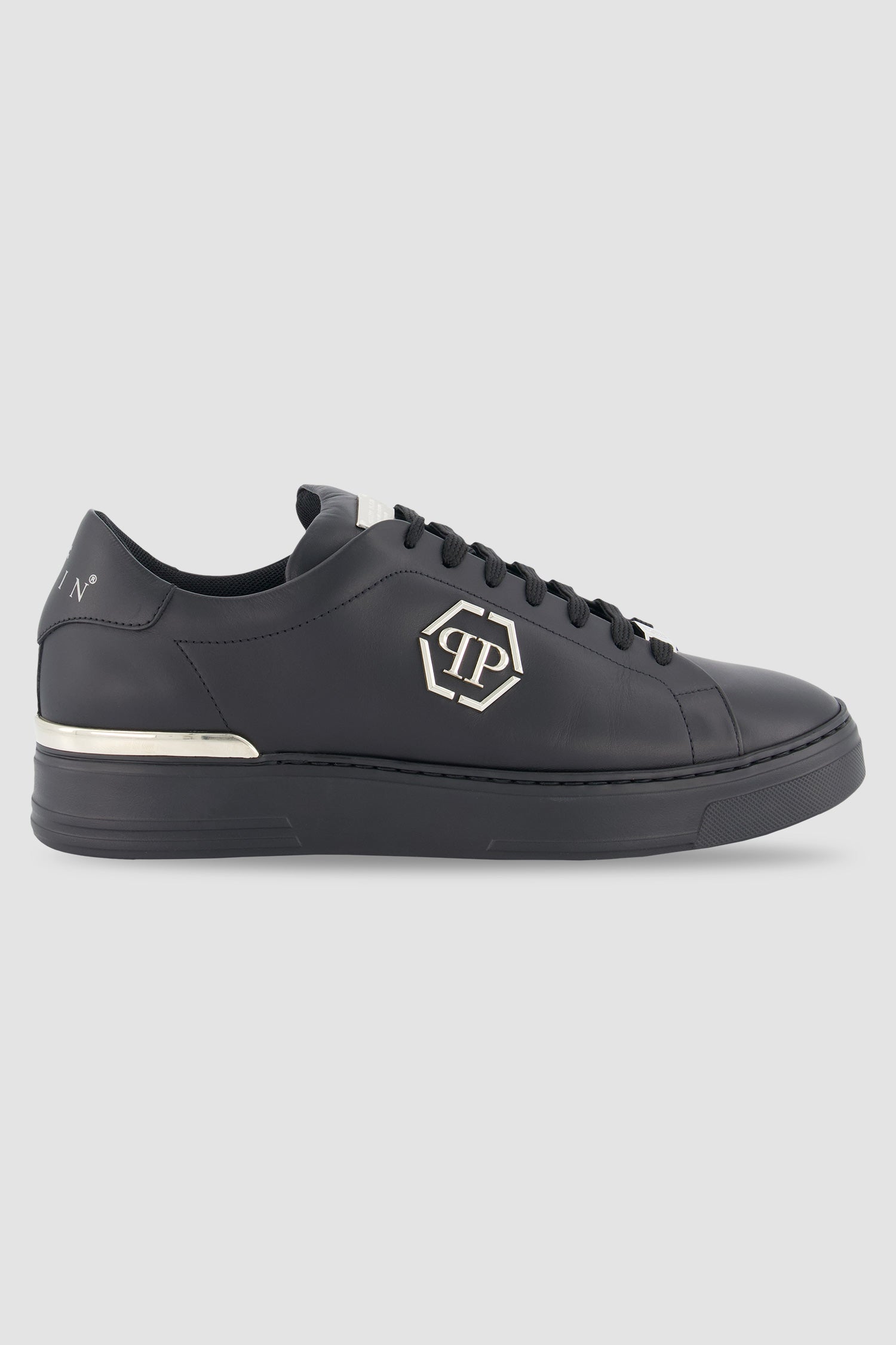 Philipp Plein Black Leather Lo-Top Hexagon Sneakers