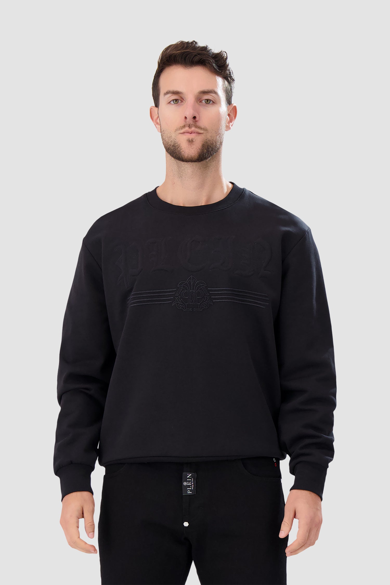 Philipp Plein Black Round Neck Gothic Plein Sweatshirt