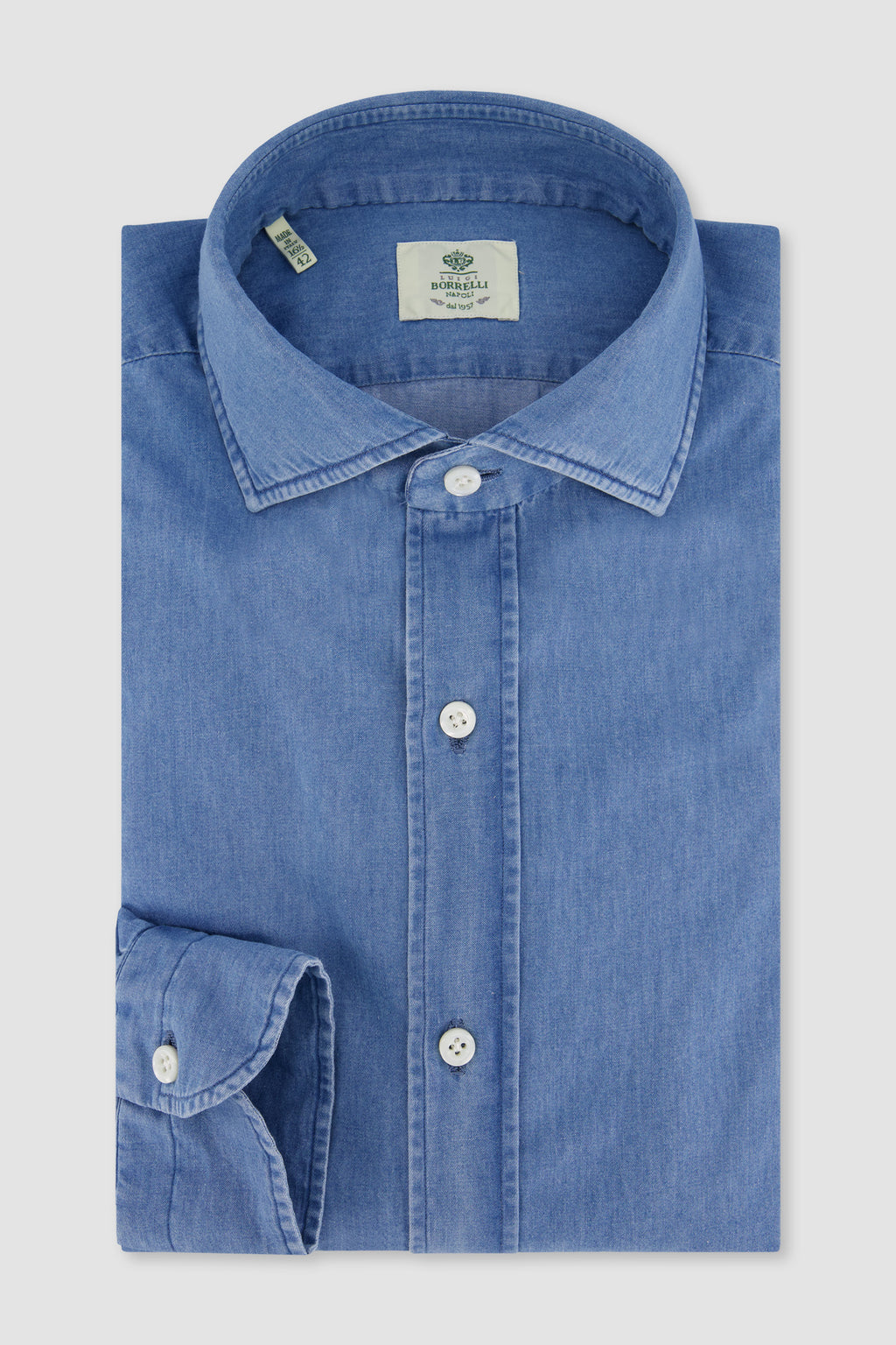 Camicia Luigi Borrelli In Denim Blu Scuro - Taglia S - Nuova Con Etichette, Made In Italy