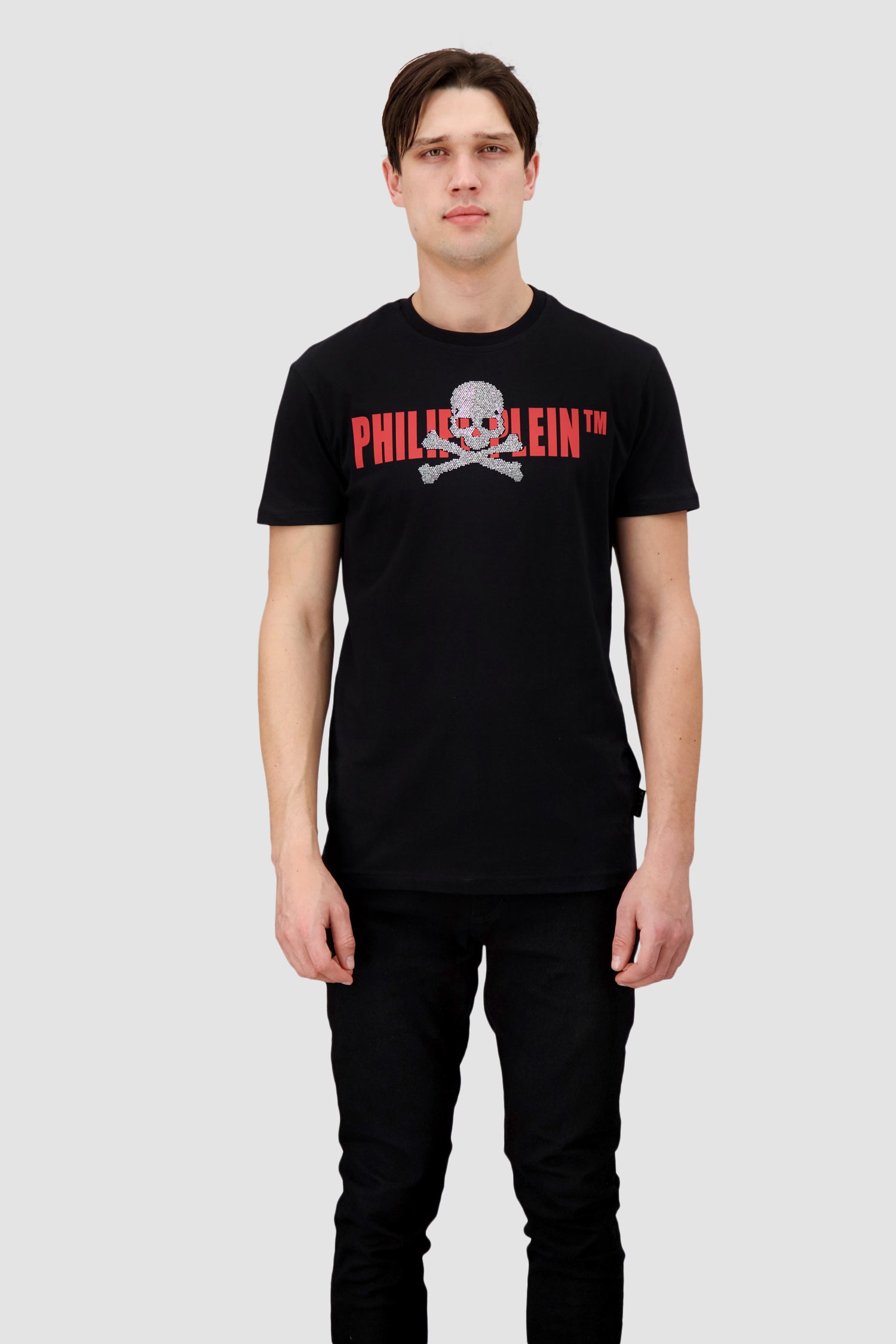 Philipp Plein Black/Red Round Neck SS Skull Strass T-Shirt