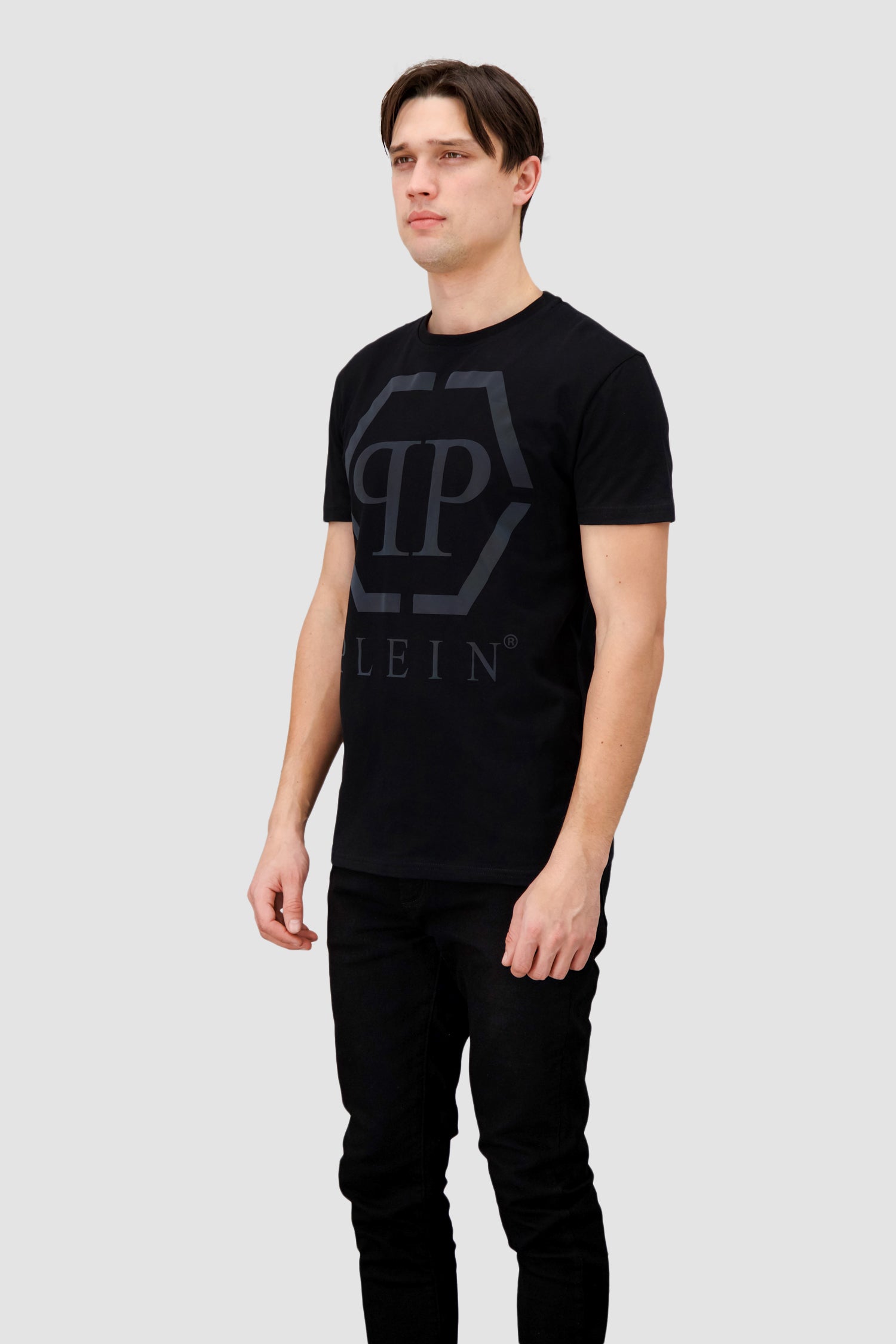 Philipp Plein Black SS Hexagon Round Neck T-Shirt