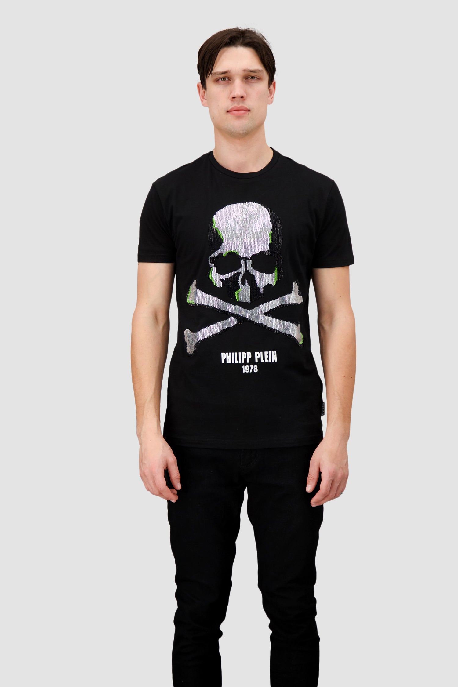 Philipp Plein Black Round Neck SS Skull Strass T-Shirt