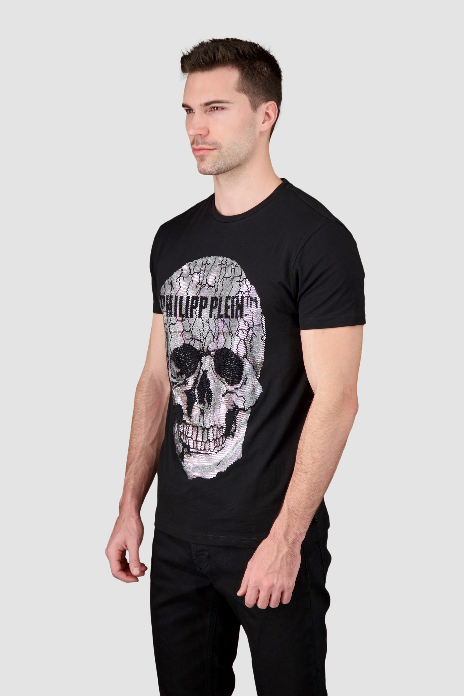 Philipp Plein Black Round Neck SS Skull Rhinestone T-Shirt
