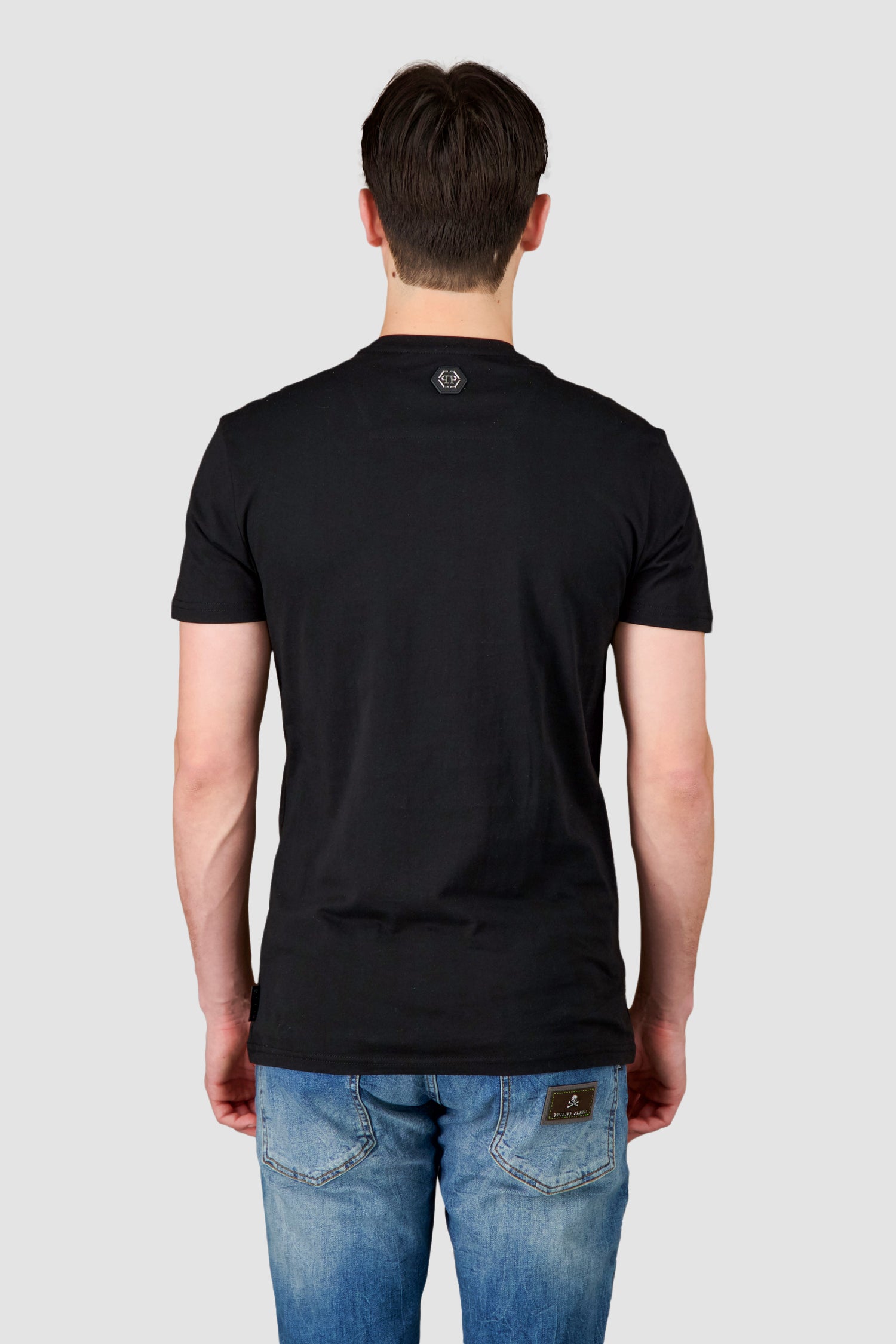 Philipp Plein Black Round Neck LS Skull Strass T-Shirt