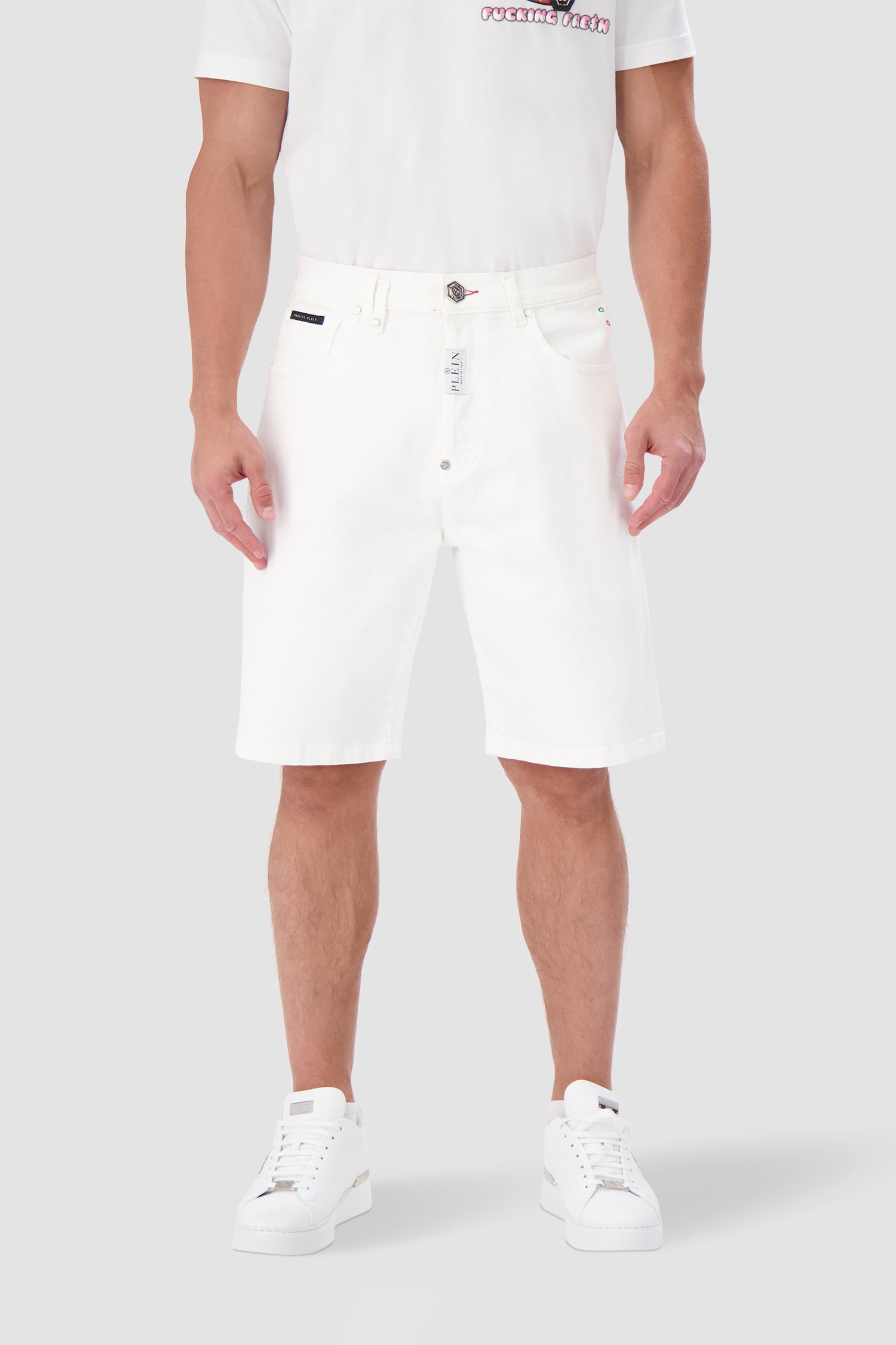 Philipp Plein White Denim Formentera Fit Shorts