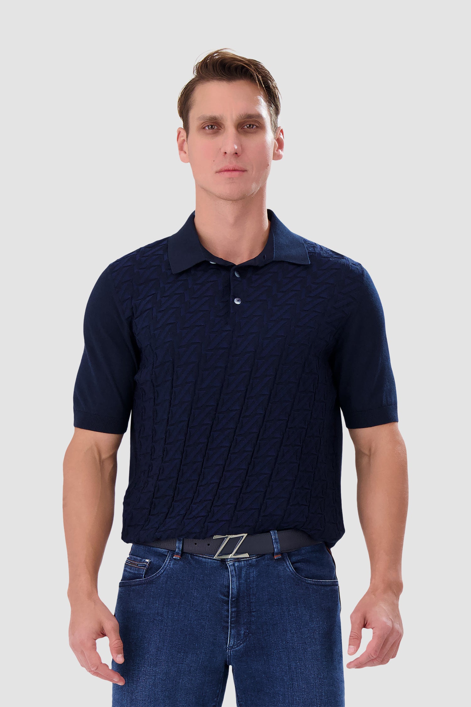 Zilli Navy Button Short Sleeves Polo