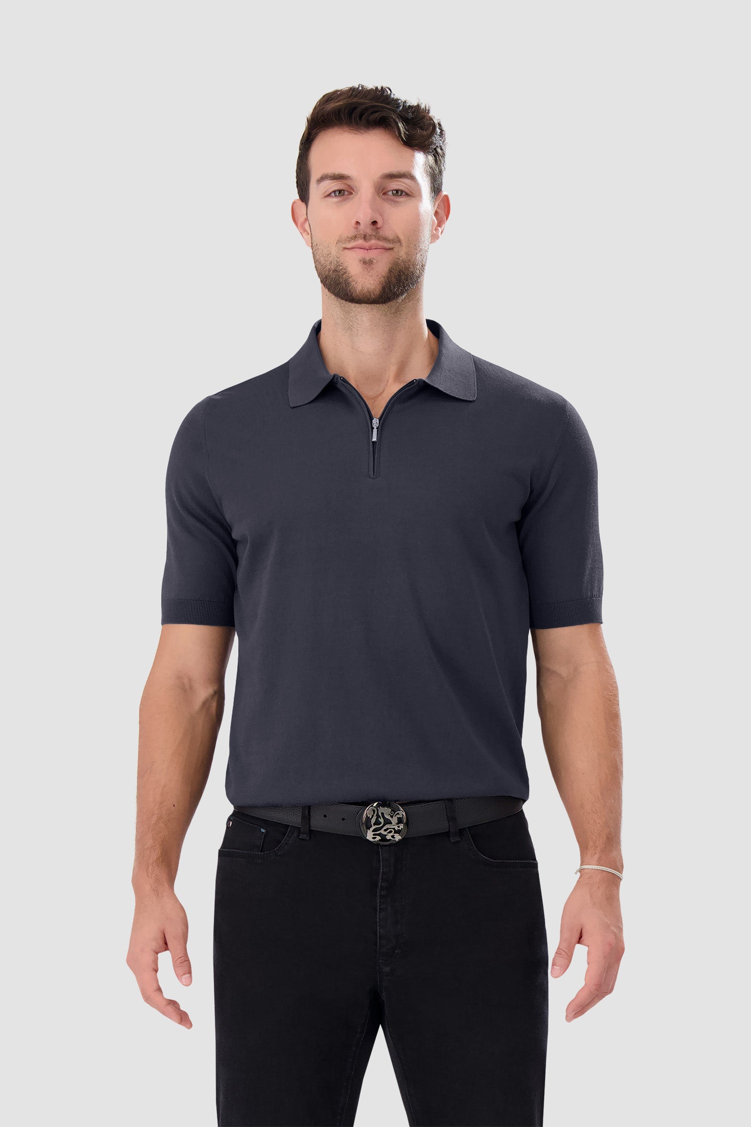 Zilli Grey Zip Short Sleeves Polo