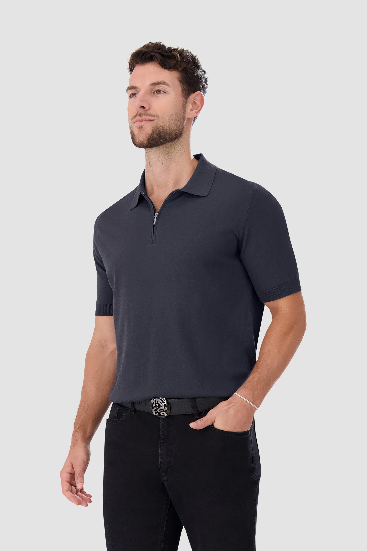 Zilli Grey Zip Short Sleeves Polo