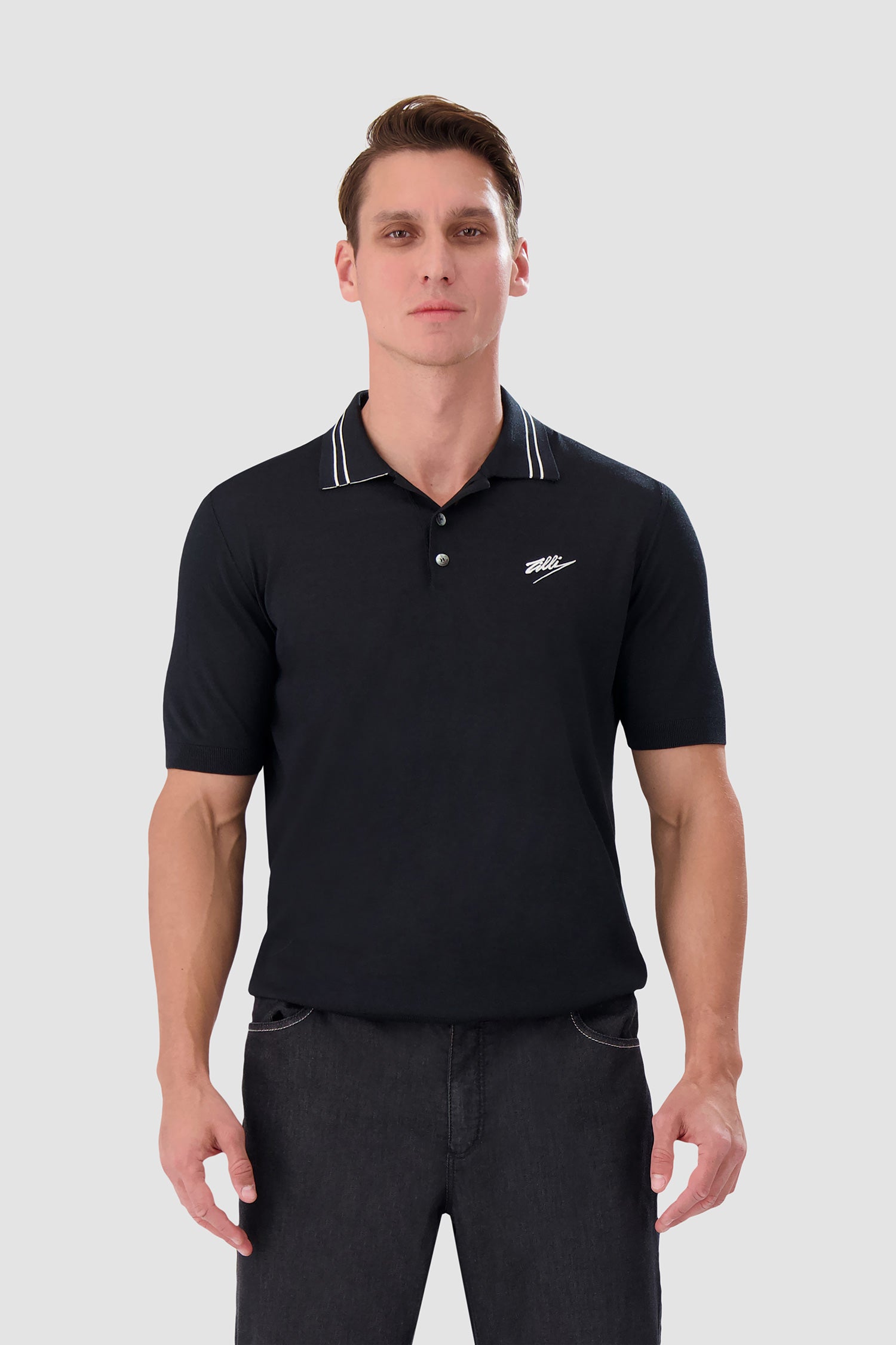 Zilli Black Button Short Sleeves Polo