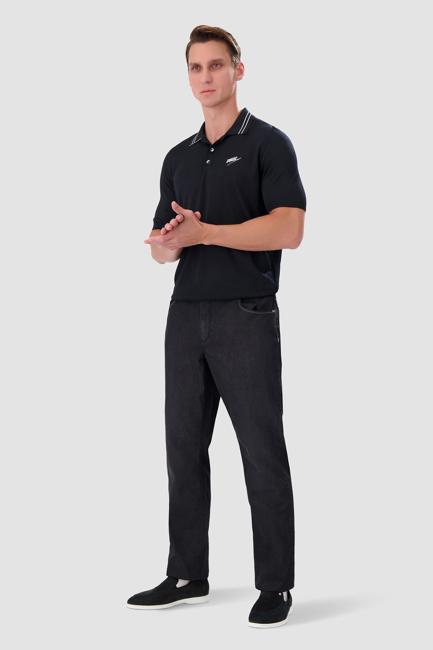 Zilli Black Button Short Sleeves Polo