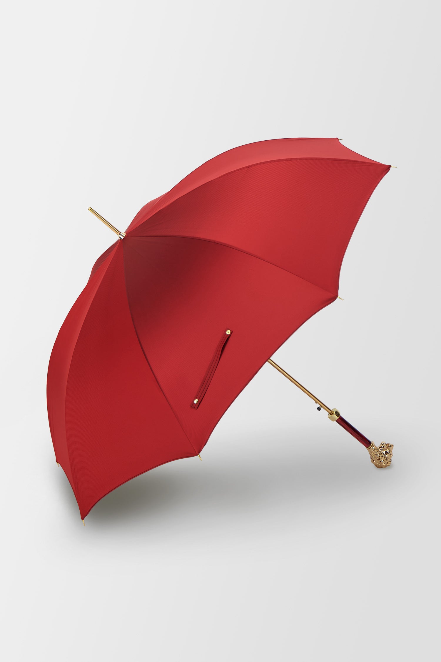 Pasotti Red Umbrella with Gold Lion Handle, with Case and Ring