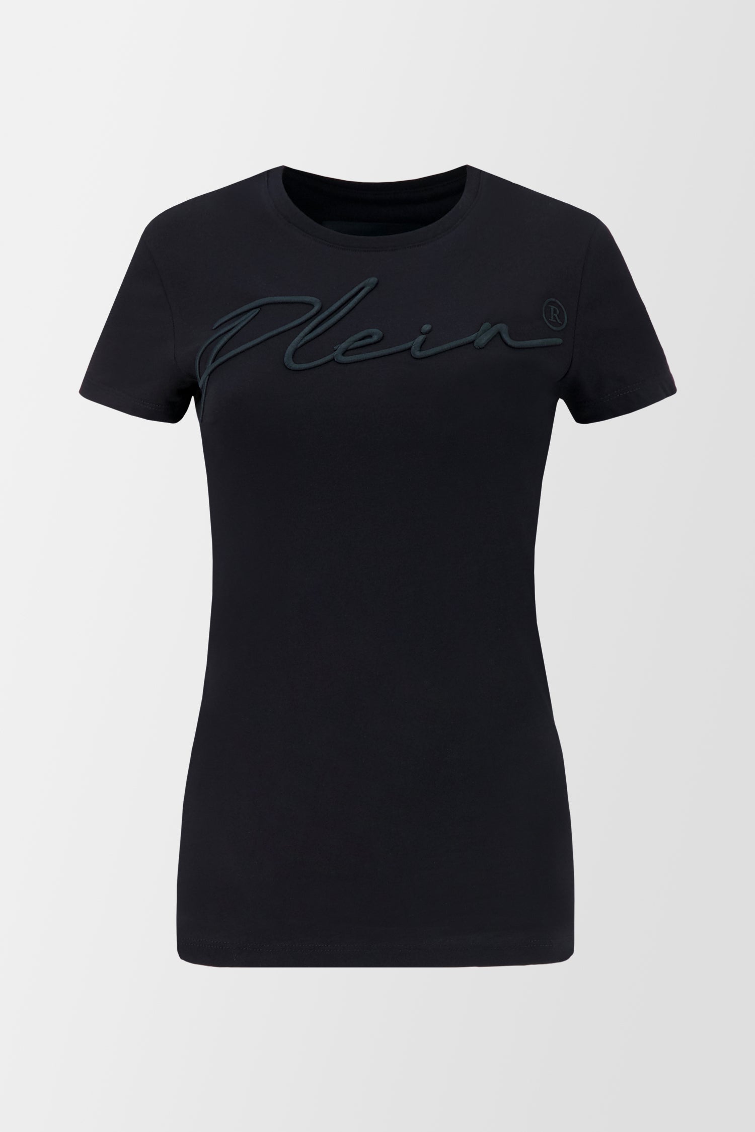 Philipp Plein Black Satin Embroidery Signature T-Shirt