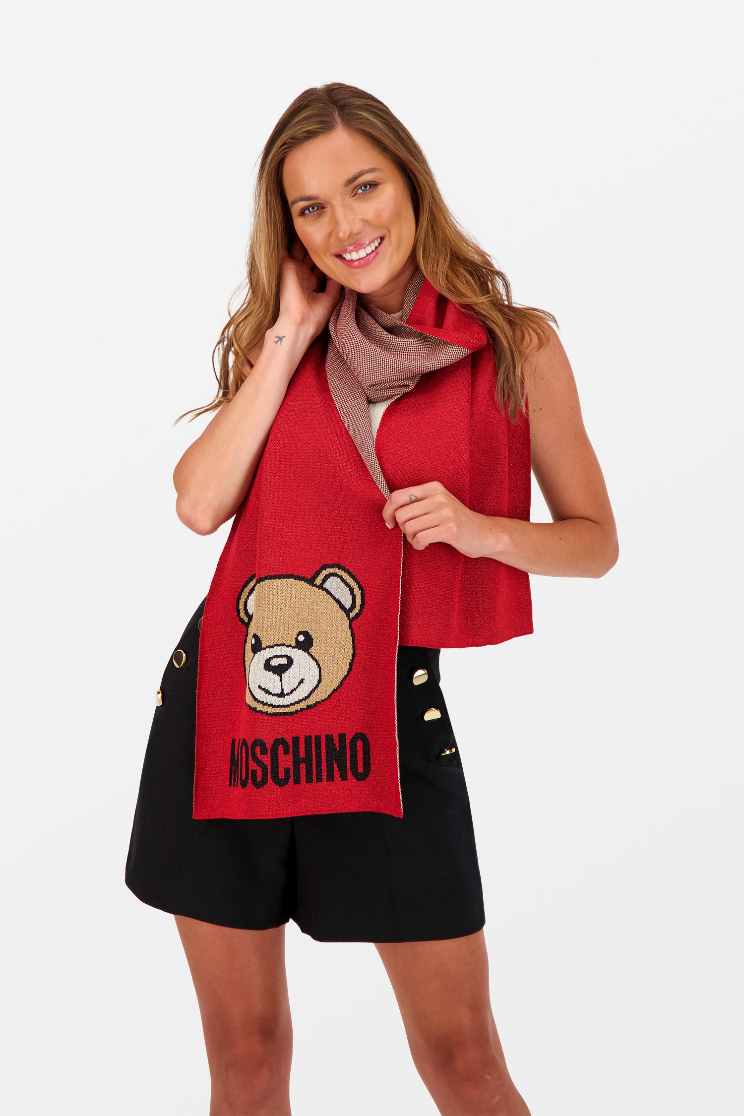 Moschino Red Teddy Printed Scarf