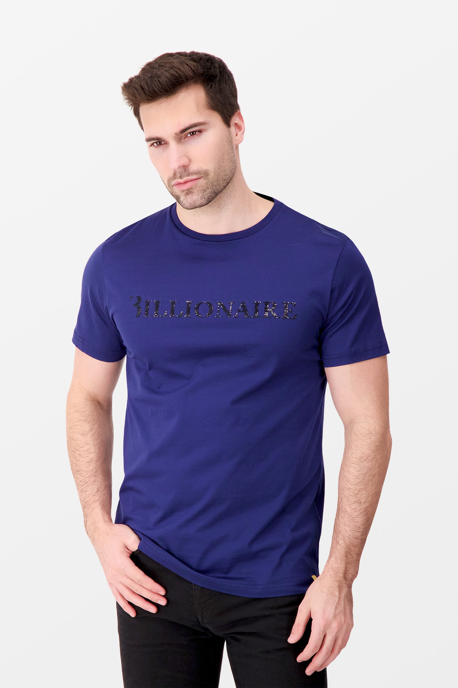 Billionaire Dark Blue SS Logos Round Neck T-Shirt