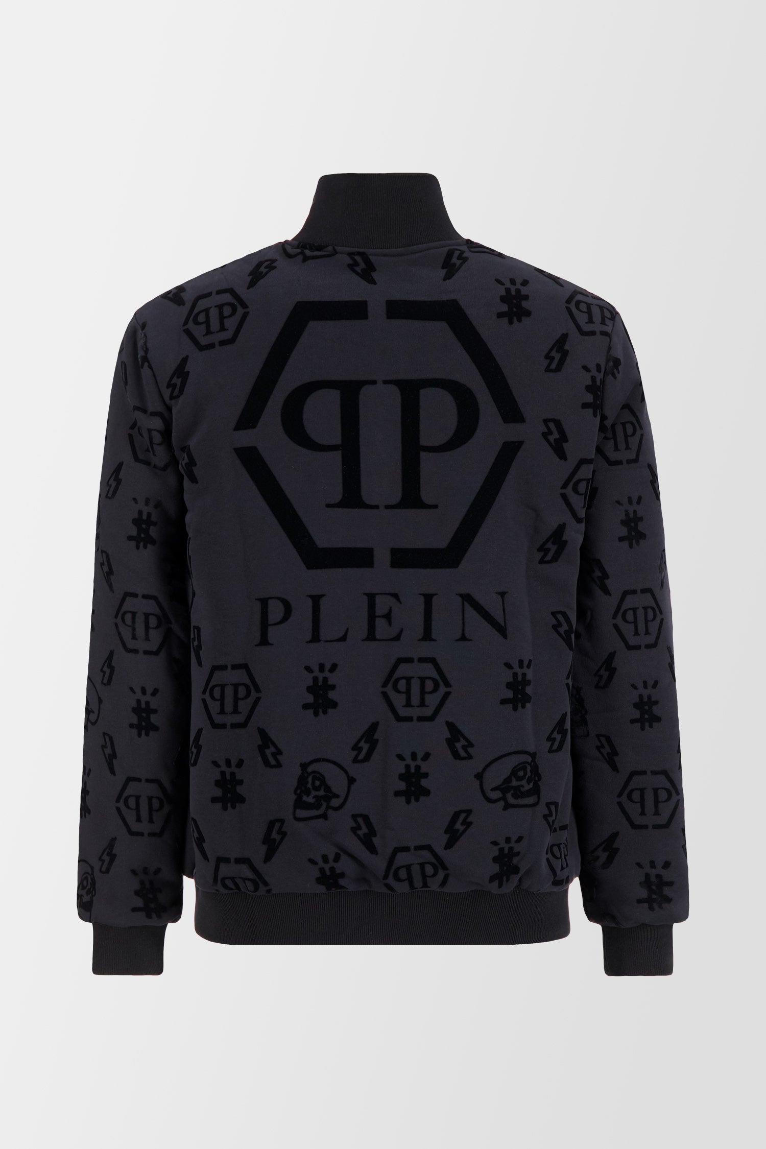 Philipp Plein Black Flock Monogram Jogging Jacket