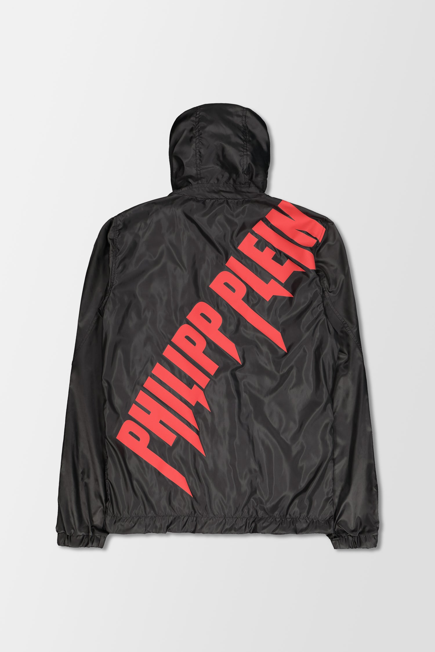 Philipp Plein Black Red Nylon Logo Print Jacket