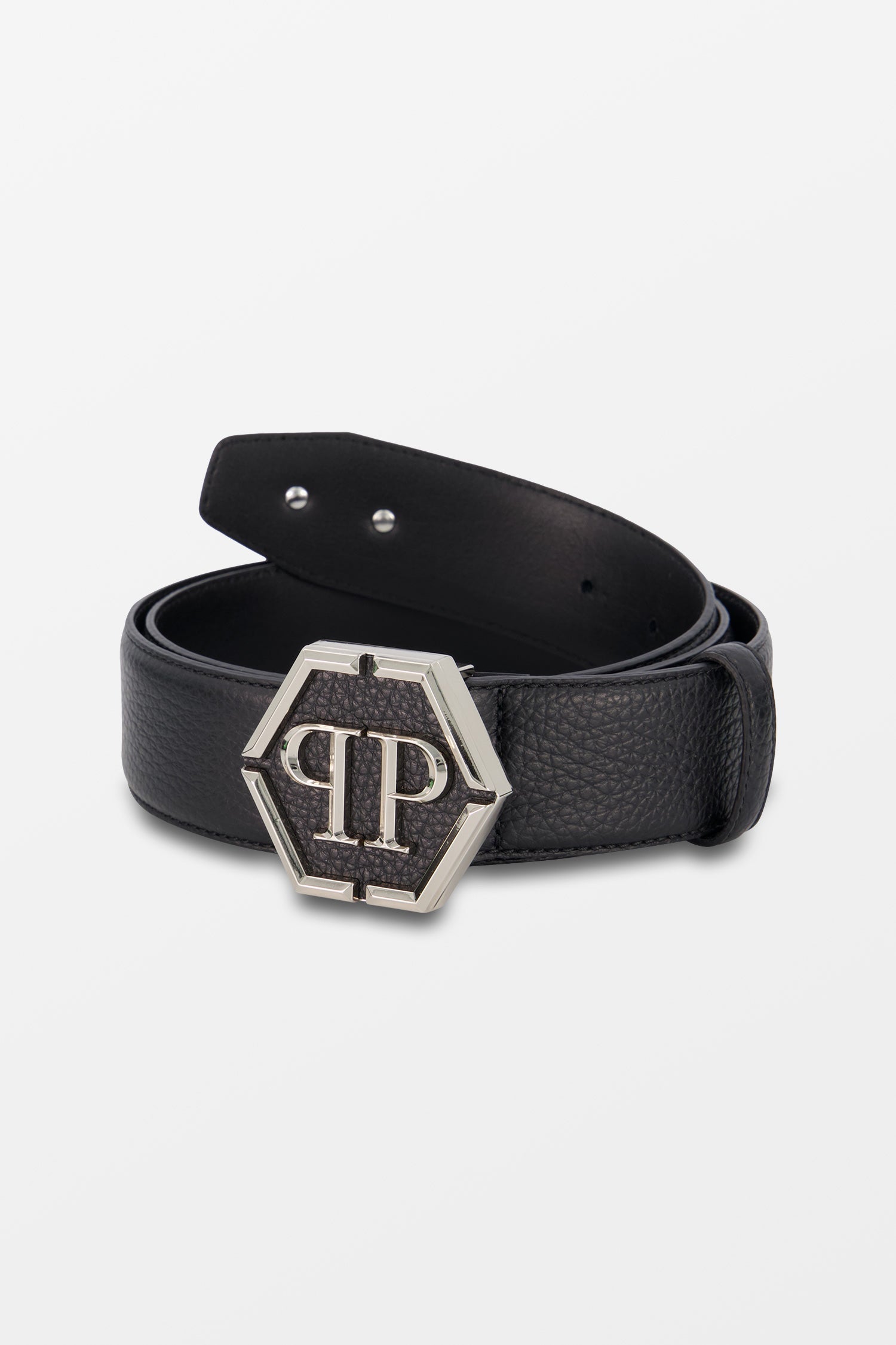Philipp Plein Black Leather Iconic Plein Belt