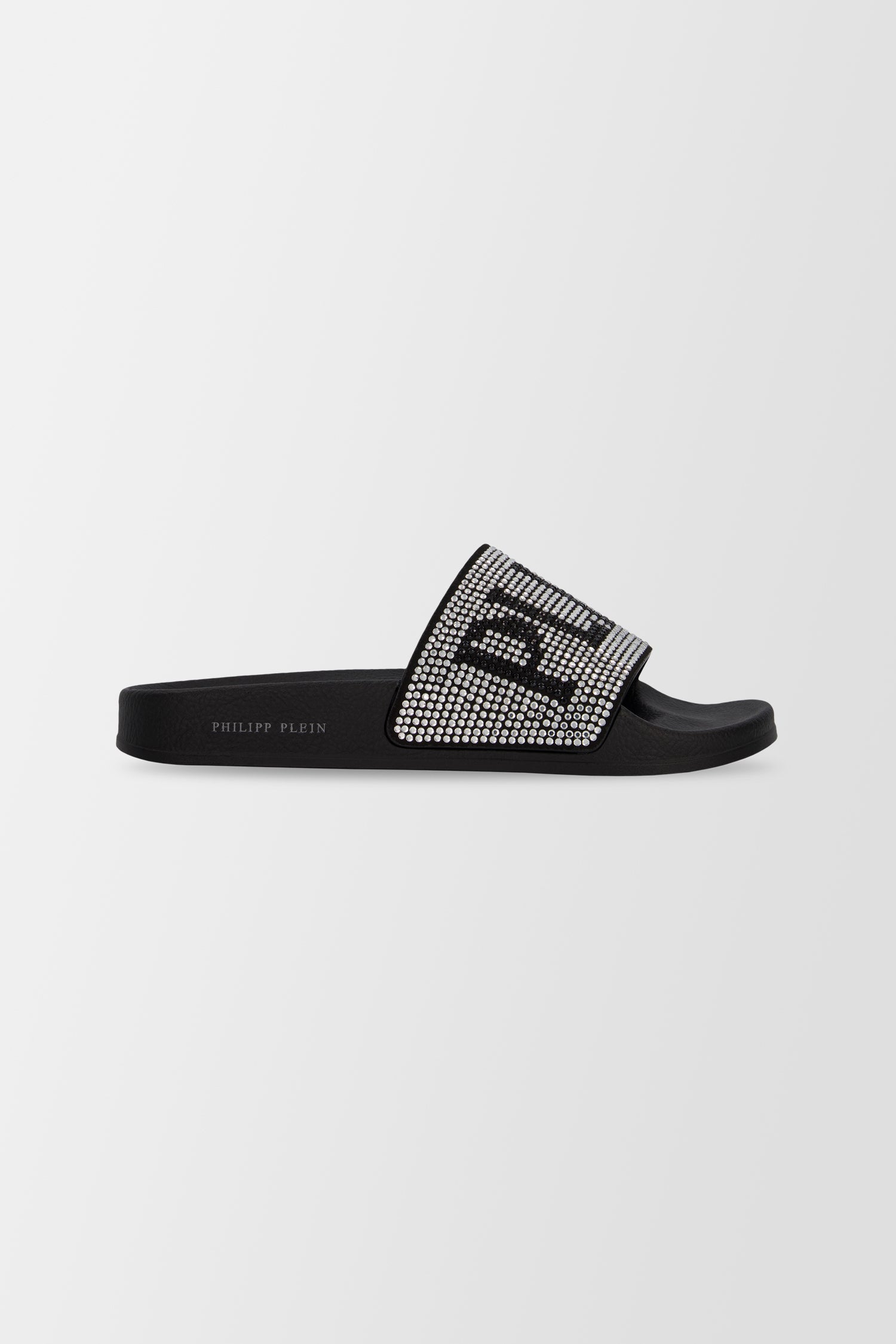 Philipp Plein Black Crystal Plein Flat Gummy Slides