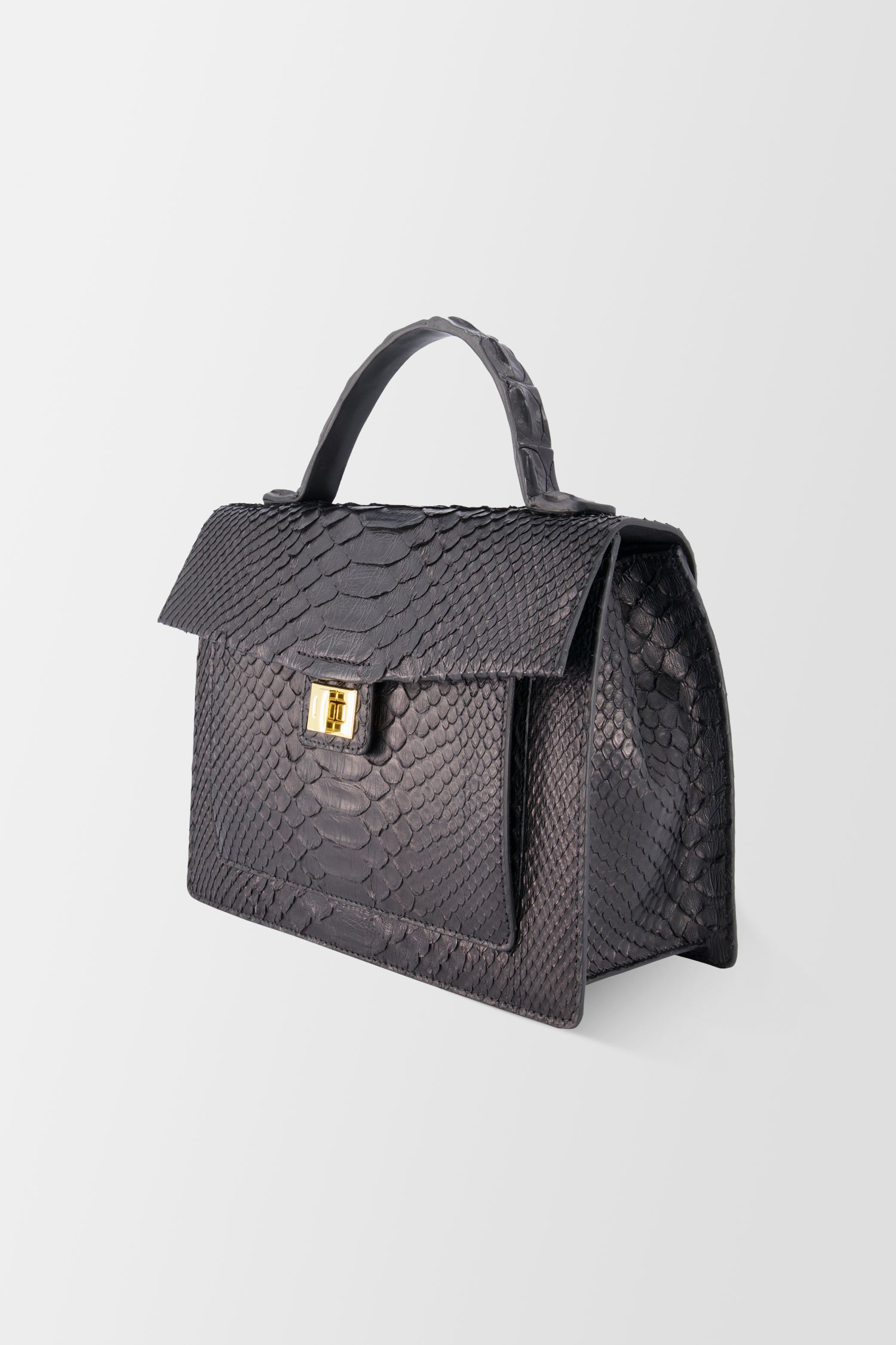 Krenoir Black Python Croco Large Kandie Handbag
