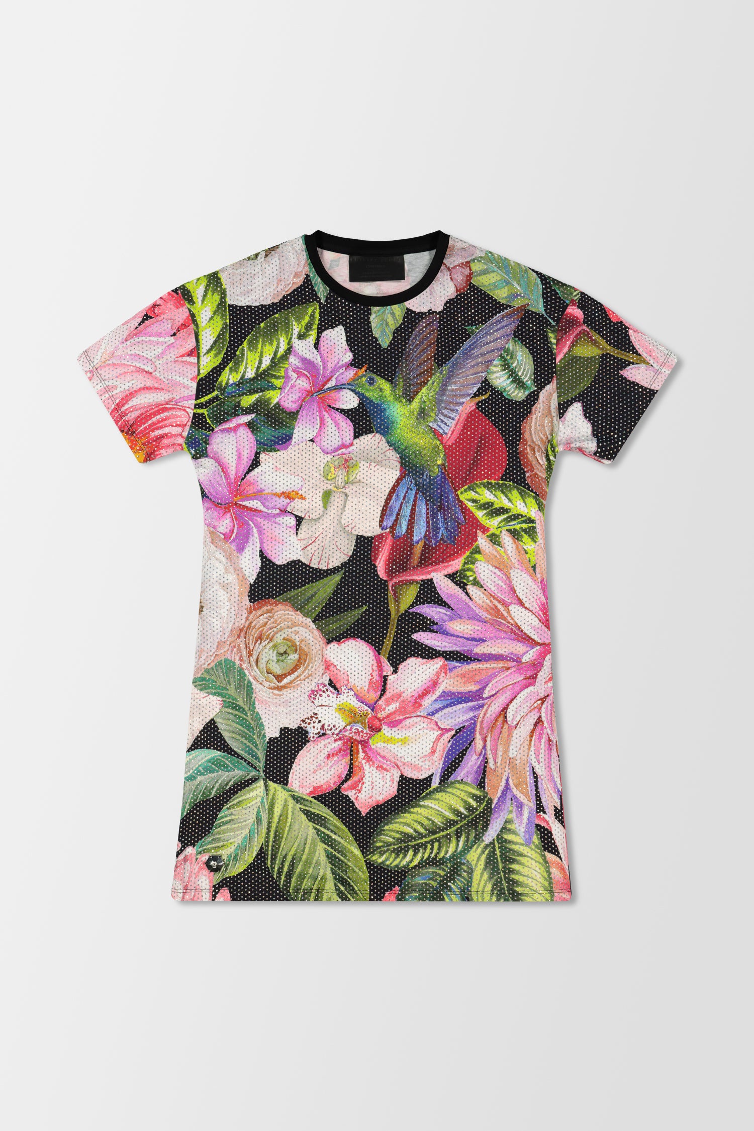 Philipp Plein Black Flowers T-Shirt Dress