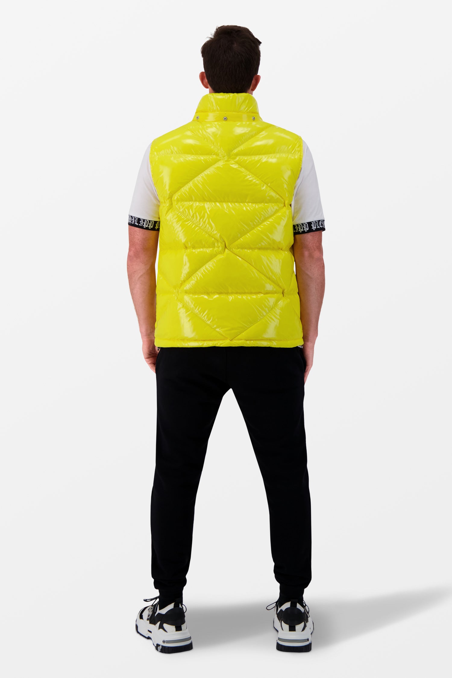 Philipp Plein Yellow Sleeveless Quilted Down jacket Hexagon