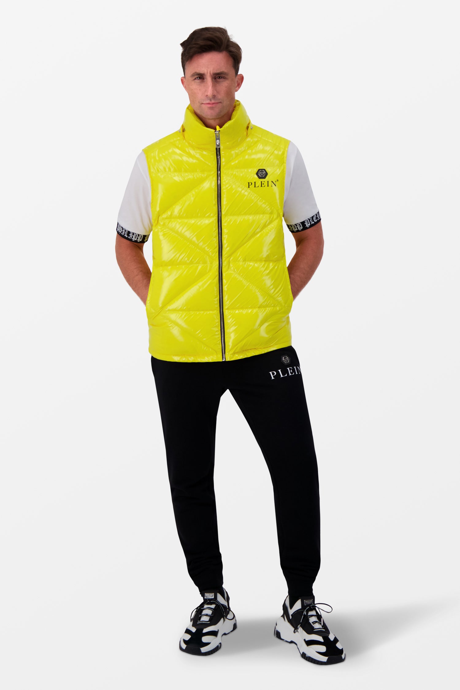 Philipp Plein Yellow Sleeveless Quilted Down jacket Hexagon